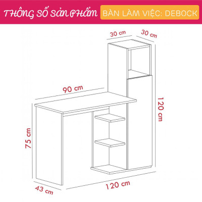 Bàn Học Gỗ Công Nghiệp Liền Giá Sách SMLIFE Debock