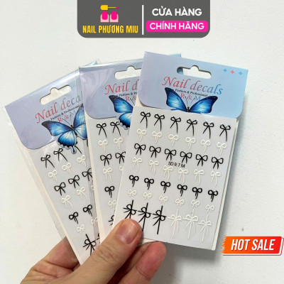 Sticker 5D Nơ Đen Trắng Mix Nổi R7M Dán Móng Keo Tự Dính, Hình Dán Móng Nơ Đỏ Lụa Dạng Nổi Làm Nail Cao Cấp Nữ Women