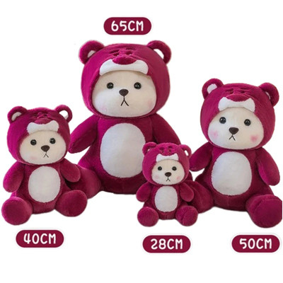 Thú nhồi bông lena đội mũ gấu dâu ngồi đáng yêu - Size từ 28cm đến 80cm - Quà tặng gấu bông lena dễ thương.