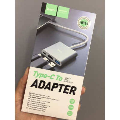 Hub/ bộ chuyển đổi cổng type-C hỗ trợ OTG cho máy tính điện thoại và máy tính bảng Hoco HB14 - hàng chính hãng