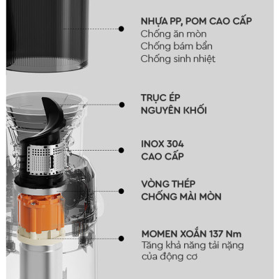 Máy Ép Chậm Nguyên Quả 3S Lazychef 200W Dòng Premium, Máy Ép Trái Cây, Tháo Lắp 3S,Công Nghệ Ép Lạnh, hàng chính hãng