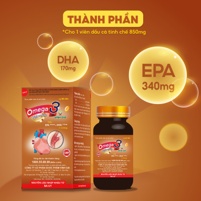 Viên Uống Hỗ Trợ Tim Mạch Omega 3 VINH GIA 2 Giàu EPA, DHA Tăng Cường Sức Khoẻ, An Toàn, Hiệu Quả Hộp 60 Viên 01O002