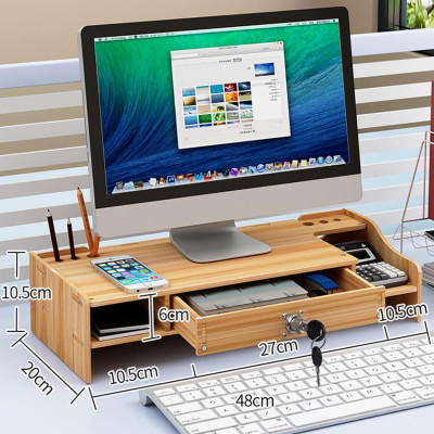 Kệ để máy tính đa năng KM03 kệ màn hình máy tính để bàn bằng gỗ bền chắc mẫu đẹp có hộc cất bàn phím ngăn để tài liệu