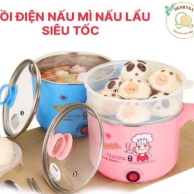 Nồi lẩu mini , Ca nấu mì , đun nước siêu tốc 2 lớp 18cm ( họa tiết và màu sắc ngẫu nhiên) - Hàng chính hãng