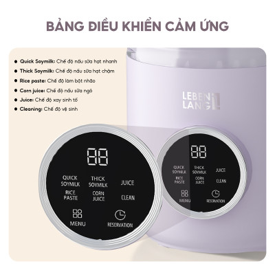 Máy làm sữa hạt đa năng Lebenlang LBL1689, 500W, 800ml, tiết kiệm thời gian, có hẹn giờ, bảo hành 2 năm - hàng chính hãng