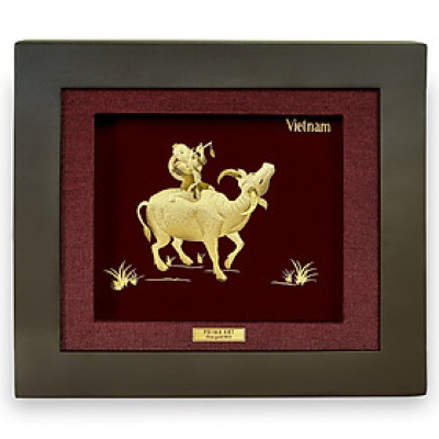 Tranh Vàng 24K PRIMA ART - MỤC ĐỒNG THỔI SÁO - Kích thước 18 x 20 cm - CGS-0264-20