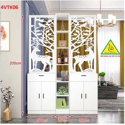 Vách ngăn phòng khách, vách ngăn tủ kệ bằng gỗ 4VTK06- Nội thất lắp ráp Viendong adv
