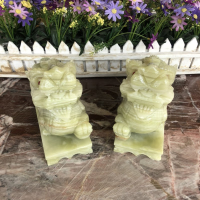 Cặp Tỳ Hưu phong thủy hút tài lộc đá ngọc Onyx có đế - Dài 20 cm