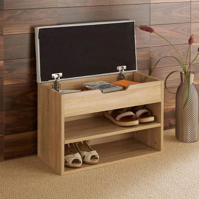 Kệ Giày Màu Sonoma Oak Phối Ghế Bọc Nệm Dài 63cm Thương Hiệu SIB Decor TG12