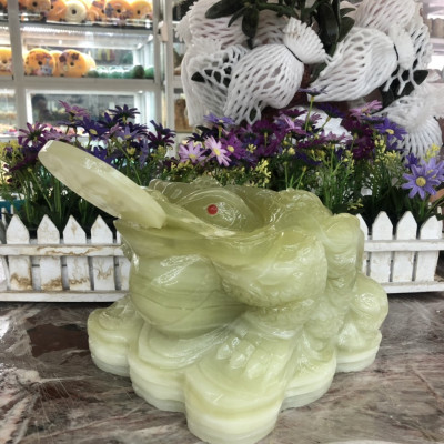 Tượng Cóc Ba Chân, Cóc Ngậm Tiền, Thiềm Thừ phong thủy chiêu tài lộc đá ngọc Onyx - Dài 20 cm