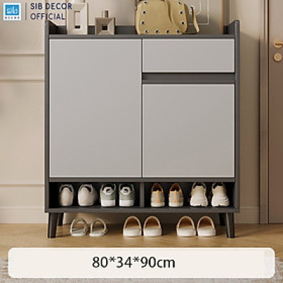 Tủ Giày Gỗ Nhiều Ngăn Đa Năng Màu Đen Phối Xám Thương Hiệu SIB Decor TG21