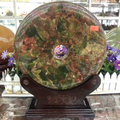 Đồng tiền, đồng điếu may mắn phong thủy chiêu nạp tài lộc đá ngọc Onyx - Đường kính 25 cm