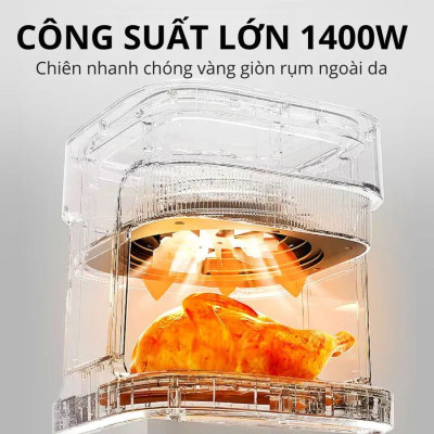 Nồi chiên không dầu thủy tinh Mishio MK373 - Dung tích 7 lít lòng nồi không bong tróc gỉ sét - Hàng chính hãng