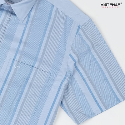 Áo Sơ Mi Nam Ngắn Tay VIỆT PHÁP Form Luxury Chất liệu  Bambo In Sọc  lịch lãm, sang trọng 32767