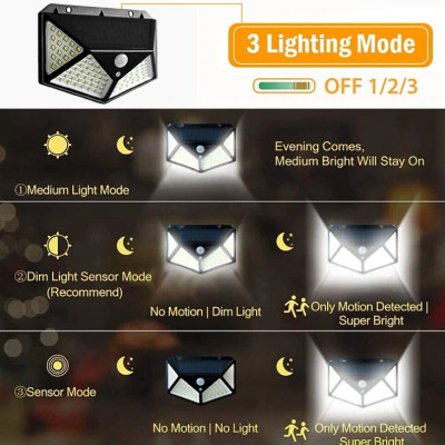Đèn năng lượng mặt trời KG61 cảm biến chuyển động siêu sáng, chống nước đèn có 3 chế độ sáng (dùng ngoài trời sân vườn đèn đường bóng đèn chiếu sáng) 100led - Hàng chính hãng