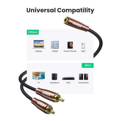 Ugreen UG50130AV198TK 1M Màu Đen Cáp chuyển âm thanh 3.5mm sang 2 cổng RCA dương - HÀNG CHÍNH HÃNG