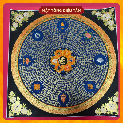 Tranh Mandala Lục Tự Chân Ngôn tranh Chú Om Vẽ Tay Thủ Công họa sư Nepal 55cm kim cương thừa [ tranh KHÔNG KHUNG] Mật tông Diệu Tâm