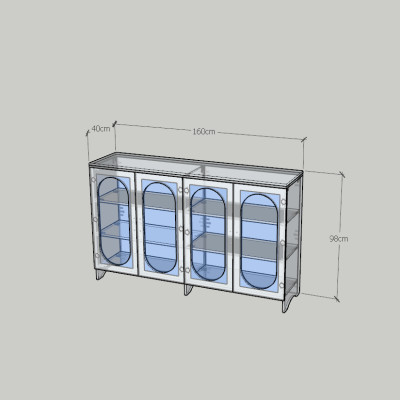 HAPPY FURNITURE , Tủ lưu trữ 4 cửa kính - CHEVY, TLT_048 , 160cm x 40cm x 98cm DxRxC