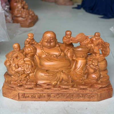 Tượng phật di lặc ngũ phúc bằng gỗ hương liền khối kt 50×28×26cm