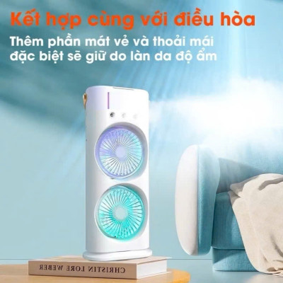 Quạt Điều Hoà 2 Cánh Gió Tạo Độ Ẩm, Phun Sương Làm Mát, Tích Điện 4000mAh, Đèn Ngủ Đa Sắc - HÀNG CHÍNH HÃNG MINIIN