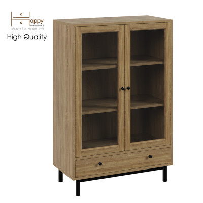 [Happy Home Furniture] CATY , Kệ sách 3 tầng cửa kính 1 ngăn kéo - chân sắt ,  80cm x 39cm x 120cm (DxRxC), KSA_022