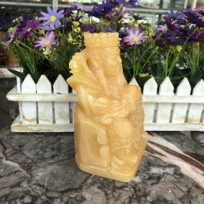 Tượng ông Kim Tiền cầm thỏi vàng kim nguyên bảo mang lại may mắn tài lộc đá ngọc hoàng long đặt bàn thờ - Cao 15 cm