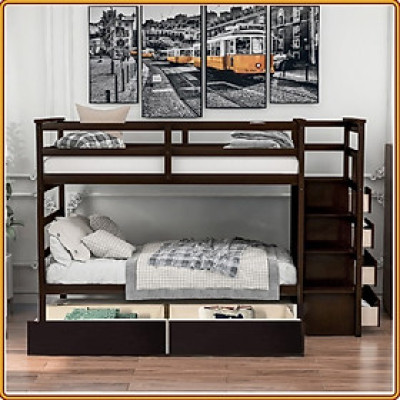 Giường 2 tầng kèm 2 hộc kéo Tundo màu nâu 