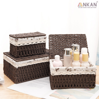 Giỏ Mây Đựng Đồ Có Nắp ANKAN, Giỏ Đựng Đồ Ăn Vặt, Phù Hợp Các Phòng Spa, Khách Sạn Và Trang Trí Trong Nhà