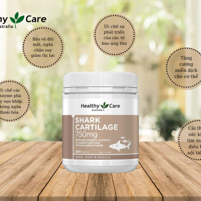Sụn vi cá mập Úc Healthy Care Shark Cartilage 750mg tăng cường sức khỏe xương khớp, chức năng vận động - OZ Slim Store
