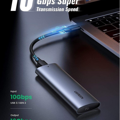 Ugreen UG10902CM400TK 0.5M m.2 nvme usb type c 10gbps hộp ổ cứng ssd màu xám kèm cáp 2 đầu C 3.1 Gen 1 - HÀNG CHÍNH HÃNG