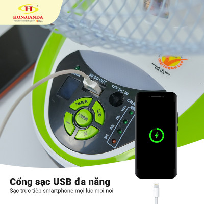 Quạt Sạc Tích Điện Honjianda HJD-FL316 loại 2 bình - Hàng Chính Hãng