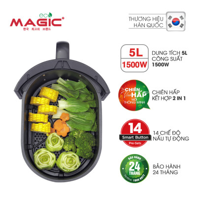 Nồi chiên không dầu kết hợp hấp Magic Eco S05 5L - Hàng chính hãng