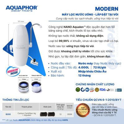 Máy Lọc Nước Uống Trực Tiếp AQUAPHOR MODERN - Công nghệ NANO Aqualen độc quyền - Hàng Chính Hãng, Nhập Khẩu Châu Âu