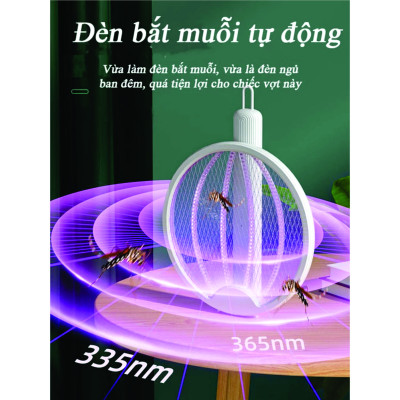 Vợt Diệt Muỗi, Côn Trùng Gấp Gọn Thông Minh Kiêm Đèn Bắt Muỗi - Vợt Bắt Muỗi Cầm Tay 2 Trong 1 Tự Động Có 2 Lớp Lưới Bảo