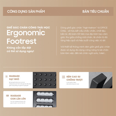 Ghế Gác Chân Công Thái Học Điều Chỉnh 6 Cấp Độ Chiều Cao Thích Hợp Văn Phòng Làm Việc Học Tập, Ghế Kê Chân Chỉnh Dáng Ngồi Tốt Cho Sức Khỏe Cột Sống Giảm Đau Lưng Bảo Hành 90 Ngày