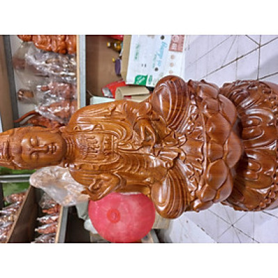 Trượng phật bà quan thế âm bồ tát ngồi đài sen bằng gỗ hương đá kt 40×20×21cm
