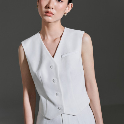 Set áo blazer kết hợp cùng áo gile và quần vải ống suông TOVE thiết kế cao cấp WHITE CHIC