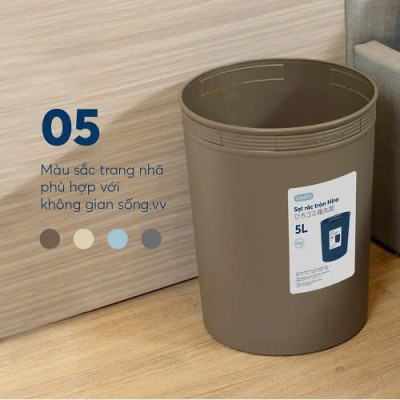 Thùng Đựng Rác, Giỏ Rác - Sọt Rác Tròn Hiro 5L-10L-15L Inochi Có Cài Túi Rác Đa Năng Tiện Lợi