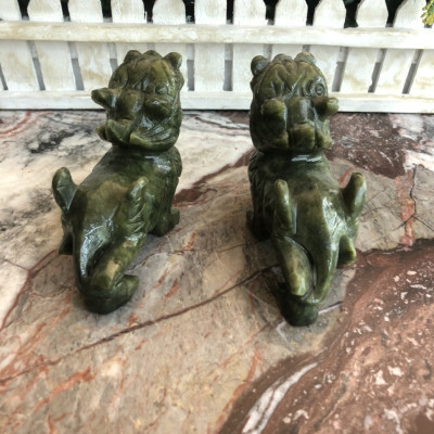 Cặp Tỳ Hưu phong thủy chiêu tài lộc đá ngọc Ấn Độ - Dài 10 cm