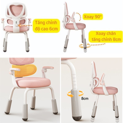 Ghế học sinh chân không bánh xe lưng lưới nệm vải màu xanh dương CE1026-M Nội thất Capta Ghế học bài dành cho bé trai lưng lưới nệm vải màu xanh dương tay điều chỉnh được khung trắng chân nhựa nâng hạ bền đẹp 