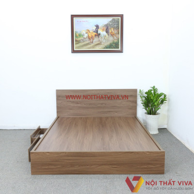 Giường Ngủ Gỗ MDF Phủ Melamine Ngăn Kéo Màu Óc Chó