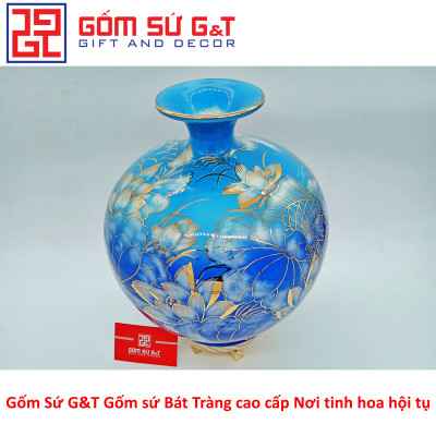Bóng hút tài lộc cá chép trông trăng vẽ vàng kim Gốm Sứ G&T
