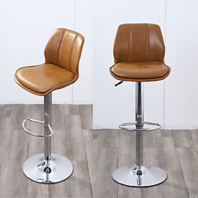 Ghế quầy bar quầy tiếp khách đảo bếp nệm nâu bò CB2305-P Nội thất Capta Ghế quầy đảo bếp có tựa lưng cao tựa nệm PVC nâu xám chân ghế tăng giảm thép mạ chrome bóng hcm