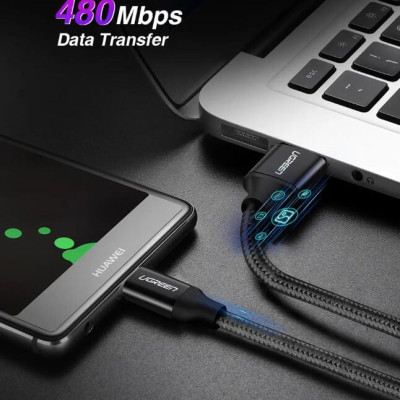 Ugreen UG50567US279TK 1M 5A màu Đen Cáp dữ liệu USB Type-C 2.0 sang USB truyền dữ liệu từ máy tính ra điện thoại - HÀNG CHÍNH HÃNG