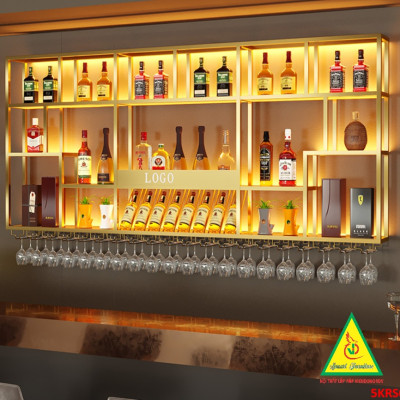 KỆ TRƯNG RƯỢU KHUNG SẮT – MẶT GỖ CÓ ĐÈN 5KRS01 - NỘI THẤT LẮP RÁP VIENDONGADV