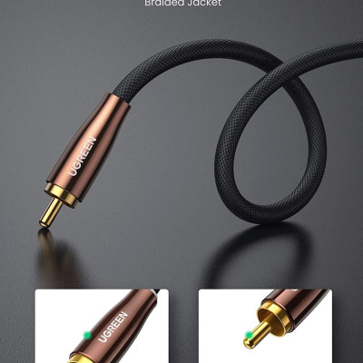 Ugreen UG10190AV155TK 2M Vỏ đồng màu đen Cáp Coaxial âm thanh bông sen - HÀNG CHÍNH HÃNG