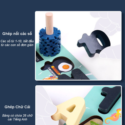 Đồ Chơi Gỗ, Bảng Gỗ Thông Minh 6IN1 Đồ Chơi Giúp Bé Phát Triển Trí Não Giáo Dục Theo Phương Pháp Montessori - Tặng Kèm 01 Tranh Ghép Bằng Gỗ