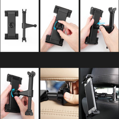 Kẹp điện thoại ipad xoay 360 độ treo ghế sau ô tô, xe hơi, giá đỡ kẹp máy tính bảng xoay dọc ngang bằng kim loại cao cấp - Hàng chính hãng