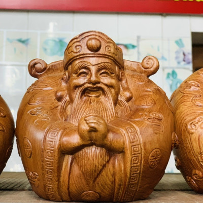 Bộ tam đa phúc lộc thọ mini bằng gỗ hương đá kt cao 10×8×8cm