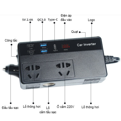 Bộ Chuyển Đổi Nguồn Điện DC 12V Sang AC 110V/220V 150W Hỗ Trợ Cổng Type-C M2012 - Hàng Nhập Khẩu